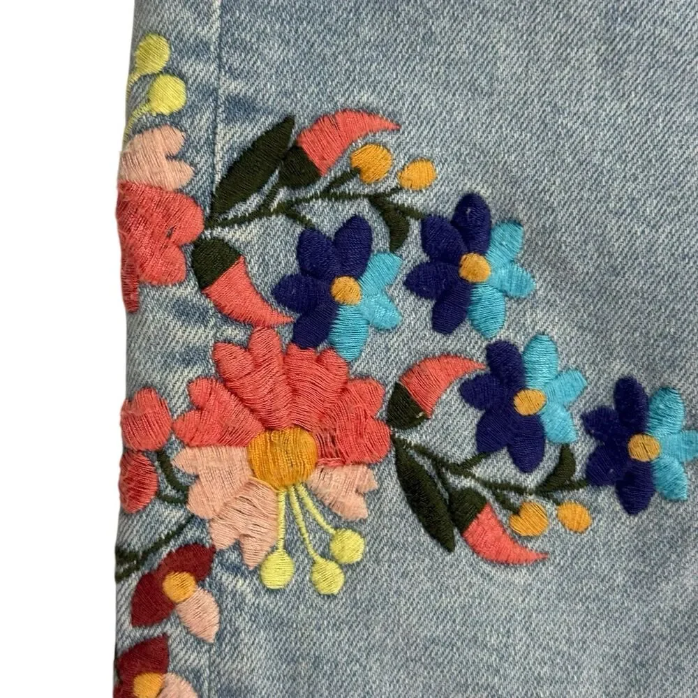 Pilcro Anthropologie Floral Embroidered Slim Fit Jeans Women 26 Stretch Bohemian